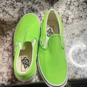 Vans Women’s Slip-On Sneakers - Bright Green. Box says neon green gecko